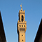 La torre di Palazzo Vecchio vista dal Loggiato degli Uffizi, Firenze.