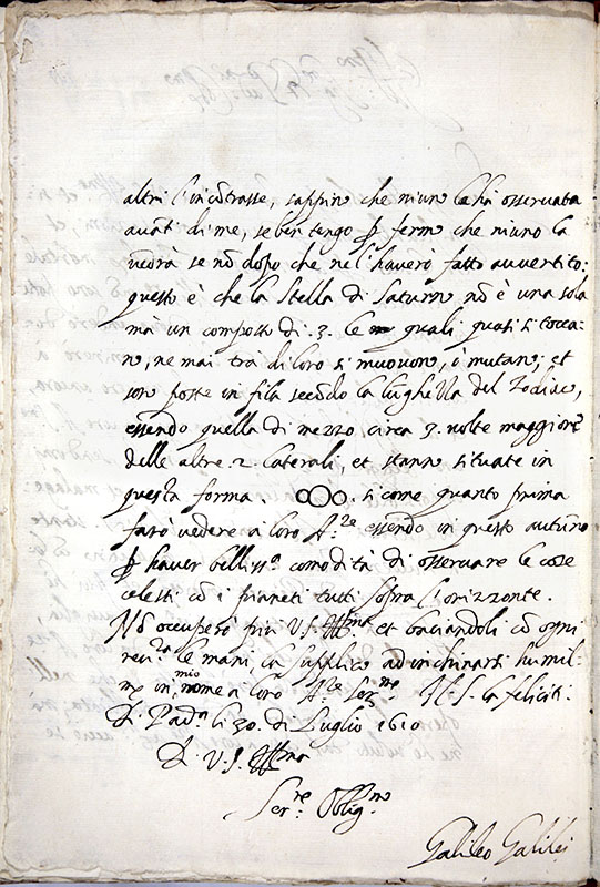 GALILEO GALILEI, Lettera a Belisario Vinta, 30 luglio 1610
