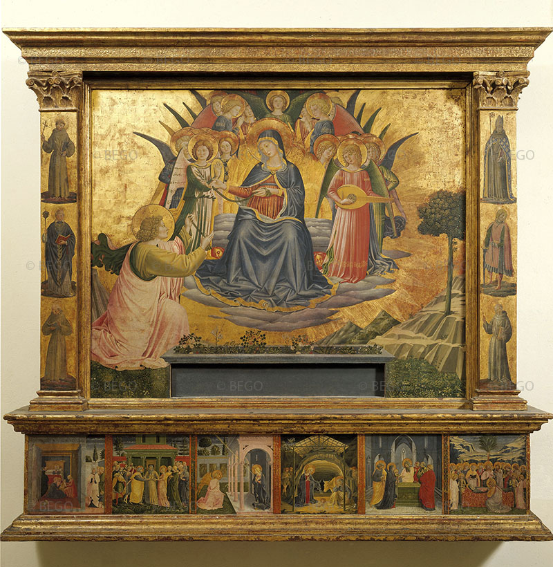 Madonna che porge la cintura a San Tommaso e storie della Madonna nella predella, Pinacoteca, Vaticano.