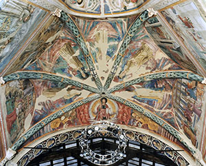 Francesco e cinque santi appartenenti all’Ordine in gloria tra gli angeli, volta della cappella del Coro, chiesa di San Francesco, Montefalco.