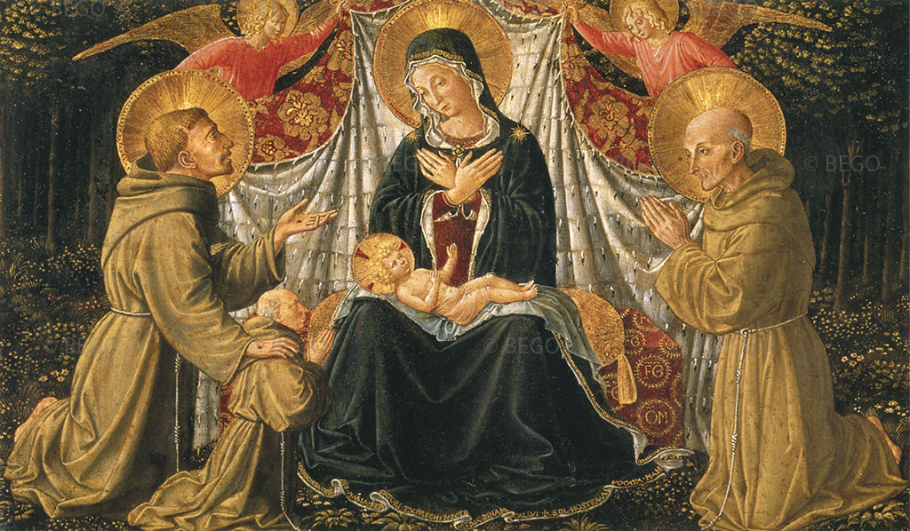 The Madonna and Child with Two Curtain-bearing Angels, Saints Francis and Bernard and the Donor, Kunsthistorisches Museum, Wien.