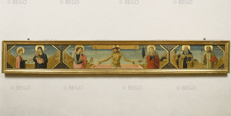 Predella raffigurante il Matrimonio mistico di santa Caterina d'Alessandria, Cristo in piet, sant'Antonio Abate, san Benedetto, Museo di San Marco, Firenze.