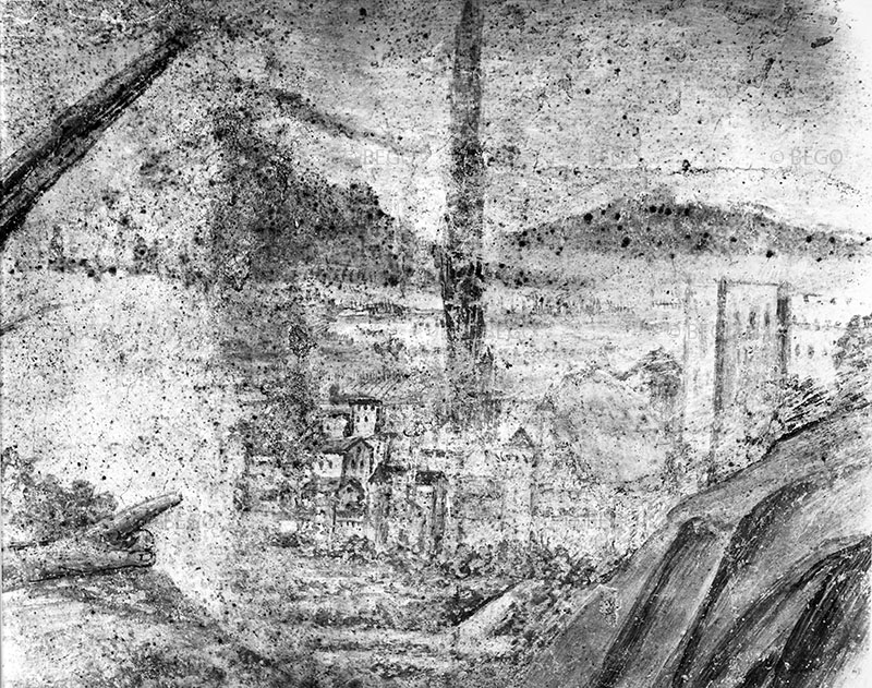 Photograph documenting the damage caused by penetrating dampness to the Tabernacle of the Madonna of the Cough, Castelfiorentino.