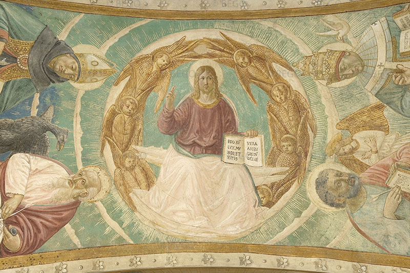 Gli Evangelisti e i Dottori della Chiesa, intradosso del tabernacolo della Visitazione, dettaglio, Museo Benozzo Gozzoli, Castelfiorentino.