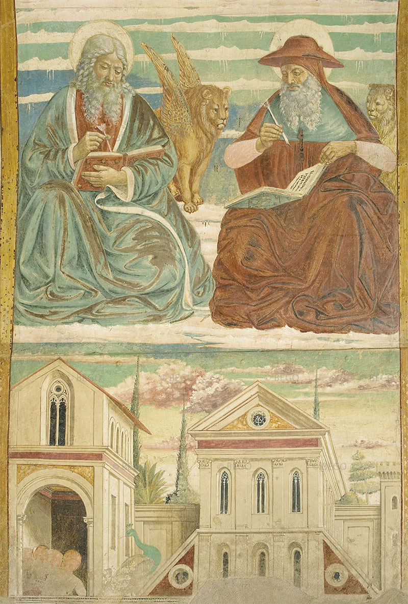 The Evangelists and Doctors of the Church, intrados of the Tabernacle of the Visitation, detail, Benozzo Gozzoli Museum, Castelfiorentino.