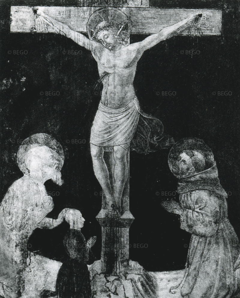 Cristo in croce adorato dai santi Girolamo e Francesco e il committente, Museo d'Arte Sacra, San Gimignano.