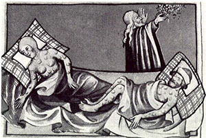Illustration of the bubonic plague (1411).