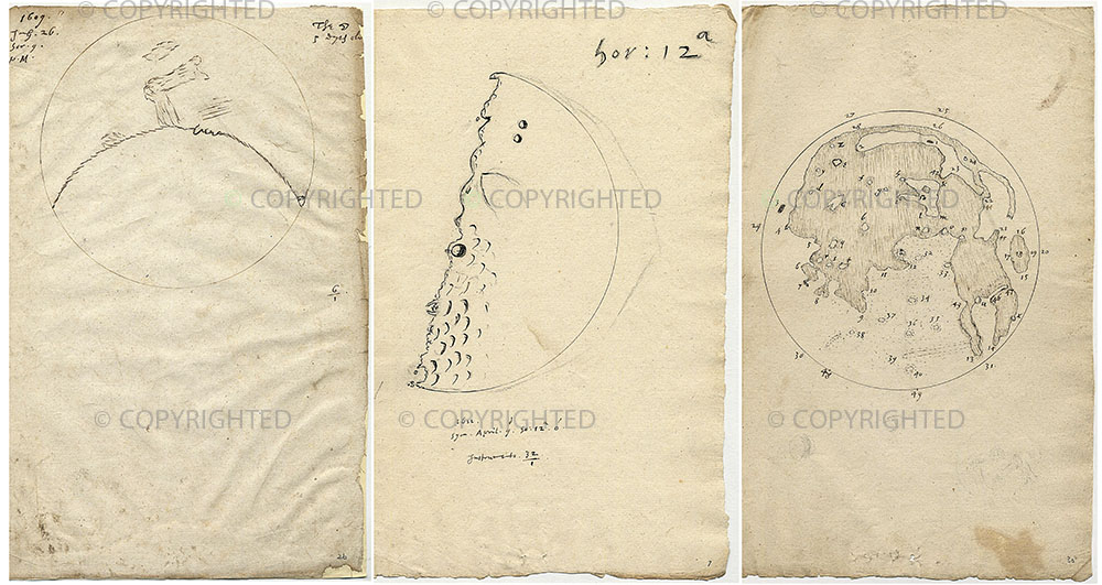 Thomas Harriot, Three drawings of the Moon
