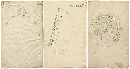 Thomas Harriot, Three drawings of the Moon