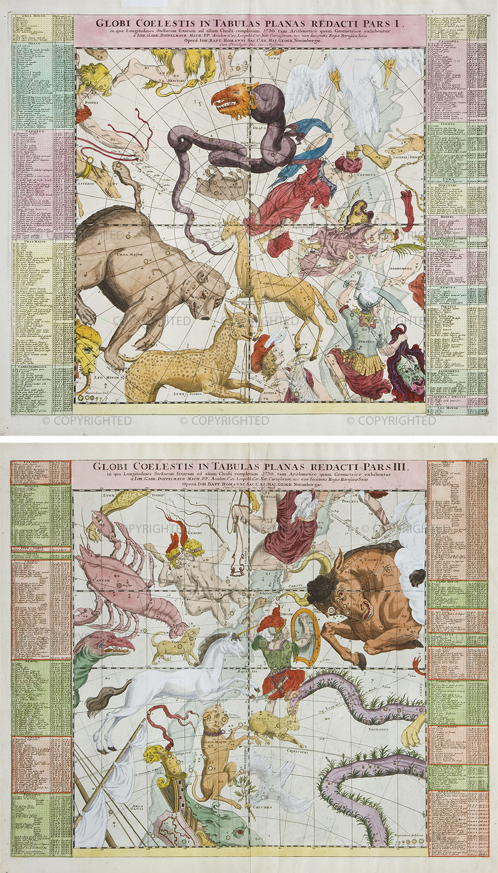 Johann Gabriel Doppelmayr, Maps of the heavens in gnomonic projection