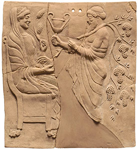 Pinax con Dioniso al cospetto di Persefone