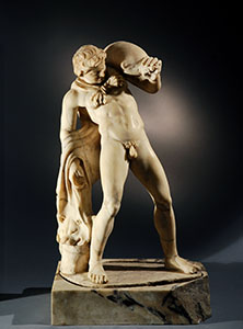 Satyr carrying a wineskin on his back