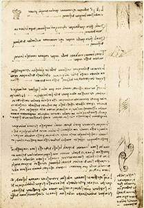 Codice Arundel, 29v. - "Sasso saldo di Mugnone cavato for de dall'acqua in forma di vasi, pare opera manuale tanto  a punto", c. 1506.