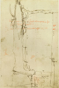 Codice Arundel, 273r. - Studi idrografici con misurazioni, c. 1504