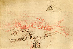 Codice Arundel, 278r. - Studio sulle rotte d'Arno, c. 1504.