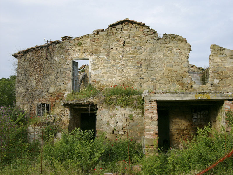 The ruins of the house at Arniano which encapsulate the remains of the church of  San Lorenzo, 2006.