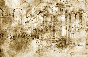 Francesco Granacci, Veduta del Battistero sulle scale a fronte del Bigallo, c. 1515. Firenze, Uffizi, GDS.