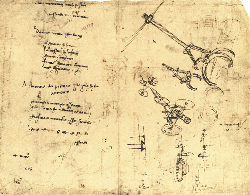 Codice Atlantico, 18r. - Promemoria con diversi nomi, fra i quali "Antonio da Pistoia", c. 1480.