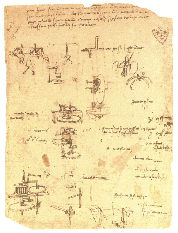Codice Atlantico, 18v. - Annotazione con "Bernardo di Maestro Jacopo" e "Francesco d'Antonio di Ser Piero", c. 1480.