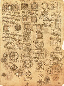Codice Atlantico, 264v. - Foglio con lunule e due planimetrie per la "Stalla del Magnifico" (Lorenzo di Piero de' Medici), c. 1515.