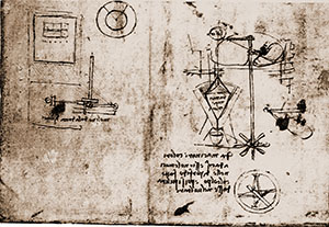 Codice Atlantico, 765r. - "Molino della Doccia di Vinci" e appunto per macinare i colori ad acqua, c. 1504.