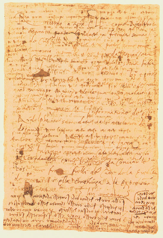 Codice Atlantico, 938 v. - Lettera apografa sulla lite con i fratelli per l'eredit dello zio Francesco, c. 1508.