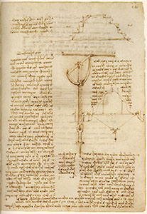 Codice di Madrid I, 111r. - "Modo di forare un monte" (Serravalle Pistoiese), studio al tempo dei progetti "milanesi" per la deviazione dell'Arno, c. 1495.