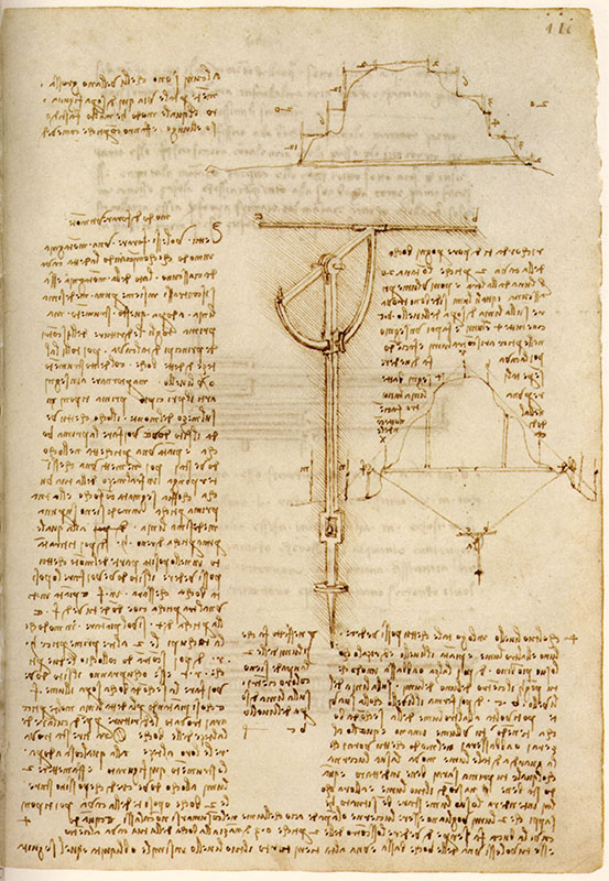 Codice di Madrid I, 111r. - "Modo di forare un monte" (Serravalle Pistoiese), studio al tempo dei progetti "milanesi" per la deviazione dell'Arno, c. 1495.