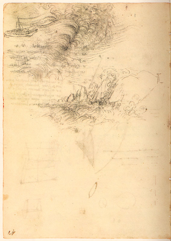 Codice di Madrid II, 41r. - Vento e onde, la barca e la terra, c. 1504.