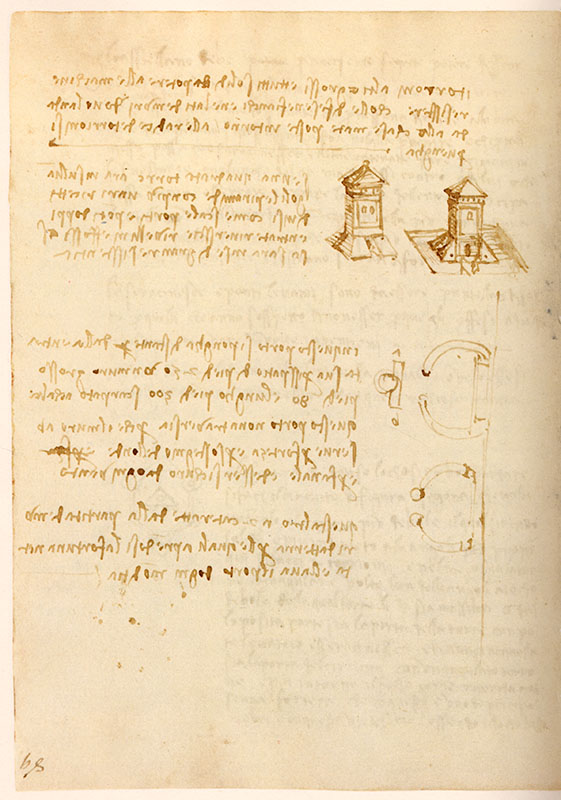 Madrid Ms. II, 89r. - Studies inspired by Francesco di Giorgio for the port of Piombino, c. 1504.