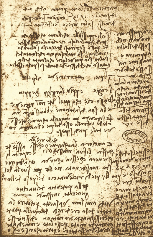 Ms. E, 1r. - Memorandum: "On the force of a vacuum instantly generated. I saw in Milan a lightening bolt strike the tower of the Credenza... It was sucked into the vacuum that the flame from the lightening bolt left behind it, etc. and I have found parts of it in the high Apennines and as far away as the Sasso of La Vernia...", c. 1513