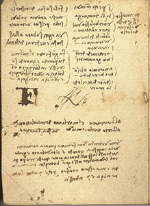 Ms.  F, Seconda di copertina. - "Il Dante di Nicol de la Croce" (uomo della corte del Duca di Milano ?), c. 1508.