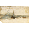 RLW 12680. - Veduta a volo d'uccello del traghetto e di una diga sull'Arno, alla Rotta, c. 1503.