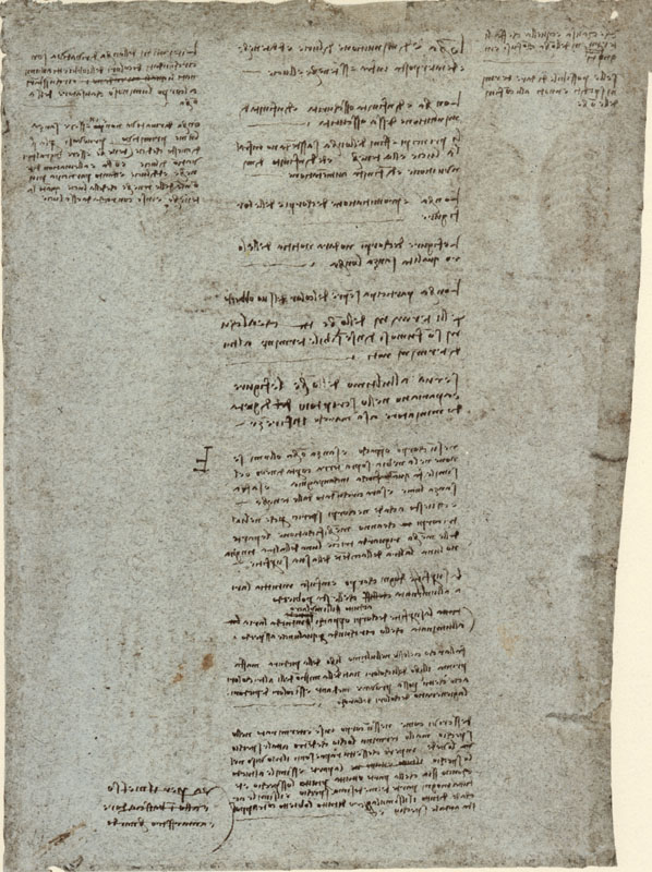 RLW 19076r. - "... Delli termini dell'ombre, in che alcuni son fumosi d'insensibile termine, altri di termini noti. Serva all'ultimo dell'ombre le figure [ch]e appariano nello scriptoio di Gerardo miniatore a San Marco in Firenze", c. 1513.