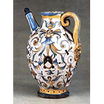 Cruet with handles and spout, Montelupo manufacture, Pharmacy of the Serristori Hospital, Figline Valdarno.