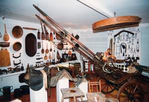 Room 2: one-horse carriage, implements for olive-growing, grape-growing and animal husbandry, Museum of Rural Life "Emilio Ferrari", San Donato in Poggio, Tavarnelle Val di Pesa.