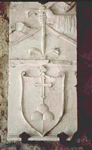 Stone coat of arms of the Hospital of Santa Maria della Croce, Montalcino.