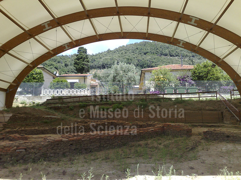 Tensile structure above the excavations of the mansio at the at the foot of the Roman Villa of Massaciuccoli, Massarosa.
