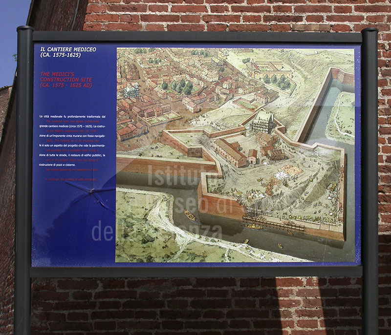 Pannello raffigurante il cantiere mediceo per la costruzione della cinta muraria di Grosseto.