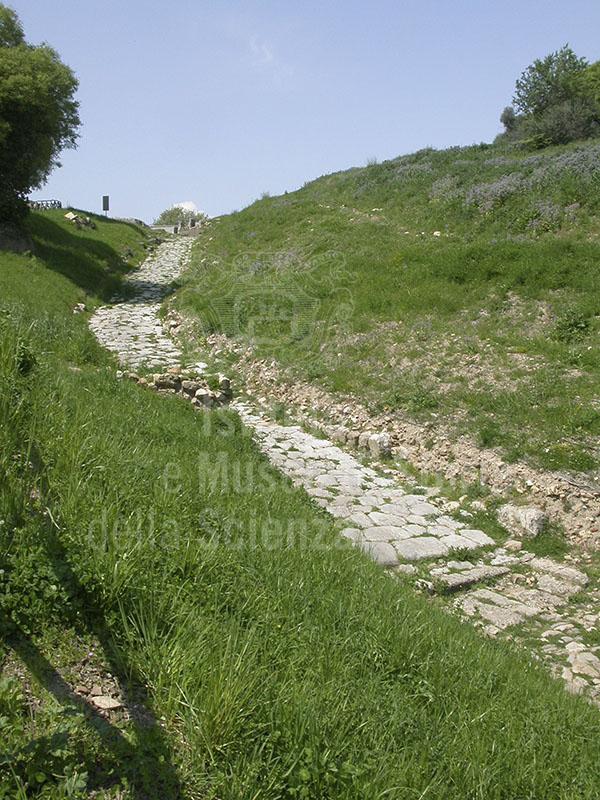 Roman road made of large irregular polygonal blocks (via silicata), Roselle.