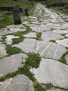 Strada romana con i solchi prodotti dal transito dei carri, Roselle.