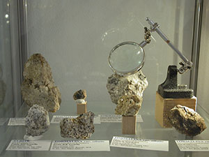 Campioni di tormalina e albite, Museo della Mineralogia e della Geologia dell'Isola del Giglio.