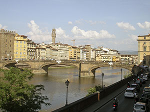 View of the Arno from the terrace of the hanging garden of Palazzo Guicciardini, Florence.