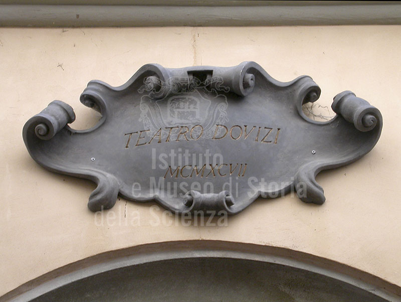 Sign above the entrance to the Teatro Dovizi, Bibbiena.