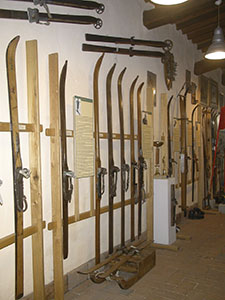 Samples of skis dating from the first decades of the 20th century, Museo dello Sci, Stia.