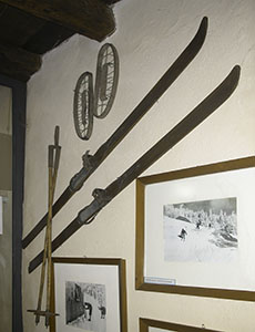 Skiing equipment from the first decades of the 20th century, Museo dello Sci, Stia.