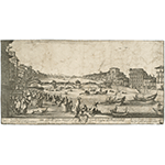 Veduta di Pisa durante il gioco del ponte, incisione di Anton Francesco Lucini su disegno di Stefano della Bella, Roma, Giangiacomo Rossi, 1649 (BNCF, N.A. Cartelle, 11,27).