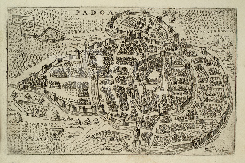 Veduta della citt di Padova (Francesco Valesio, Raccolta di le pi illustri et famose citt di tutto il mondo, [Venezia, 1579 ca.].