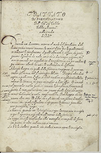 First page of a copy of the Trattato di fortificazione, 17th cent. (BNCF, Ms. Gal. 31, c. 4r).