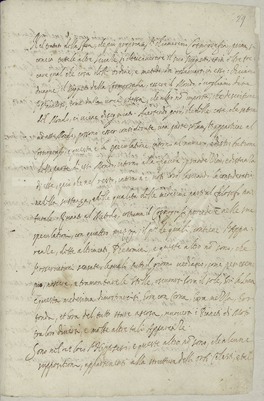Pagina iniziale di una copia del Trattato della sfera appartenuta probabilmente a una allievo di Galileo (BNCF, Ms. Gal. 47, c. 29r).